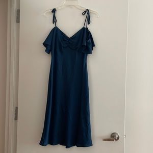 Express blue silk off the shoulder dress